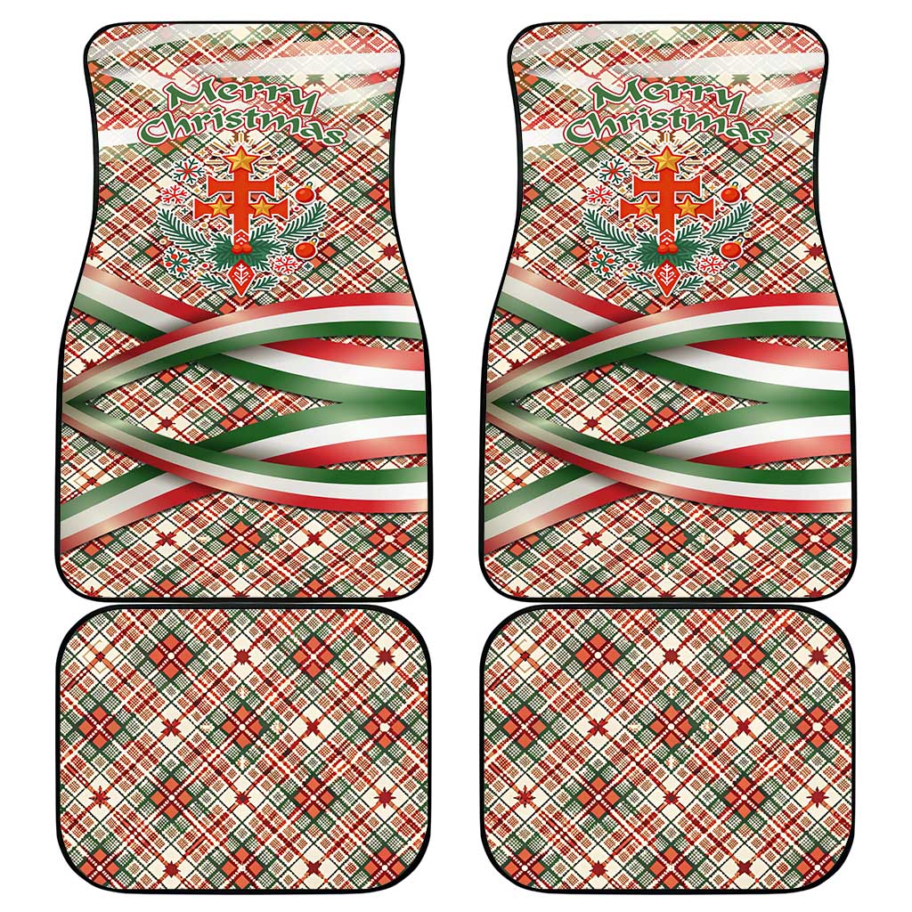 Hungary Christmas Car Mats with Red Green Plaid Pattern Crown and Double Cross Motif - Wonder Print Shop
