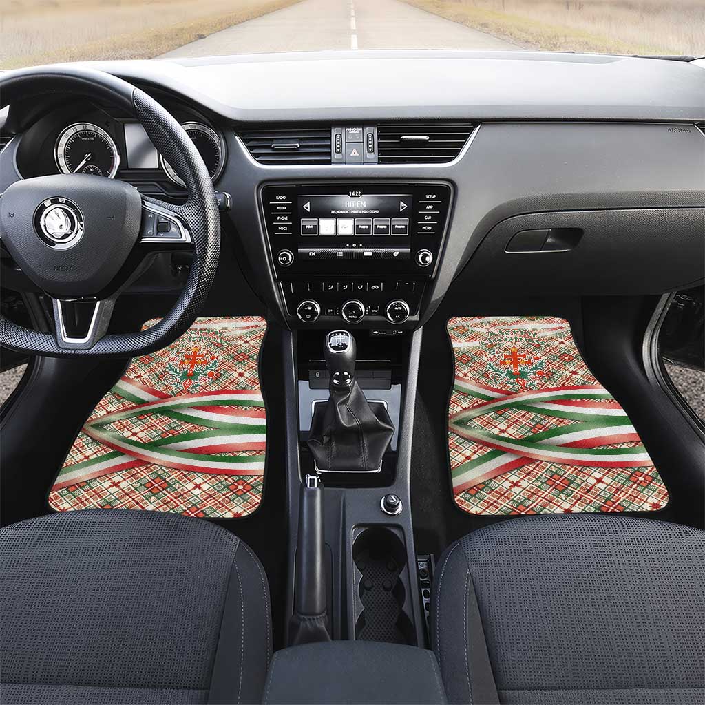 Hungary Christmas Car Mats with Red Green Plaid Pattern Crown and Double Cross Motif - Wonder Print Shop