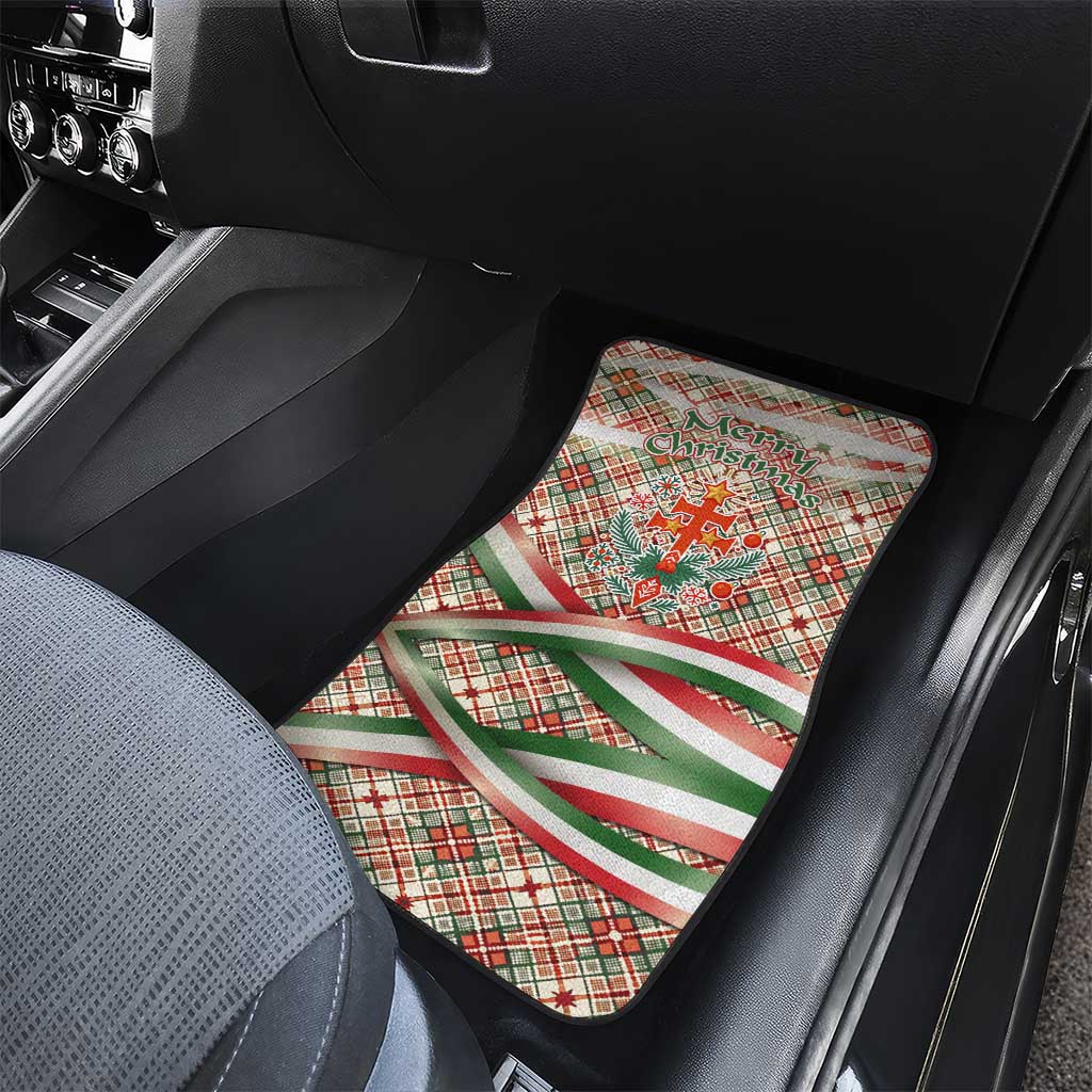 Hungary Christmas Car Mats with Red Green Plaid Pattern Crown and Double Cross Motif - Wonder Print Shop