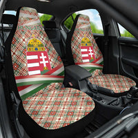 Hungary Christmas Car Seat Cover with Red Green Plaid Pattern Crown and Double Cross Motif - Wonder Print Shop