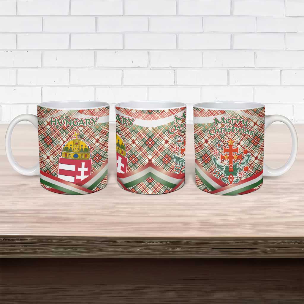 Hungary Christmas Ceramic Mug with Red Green Plaid Pattern Crown and Double Cross Motif - Wonder Print Shop