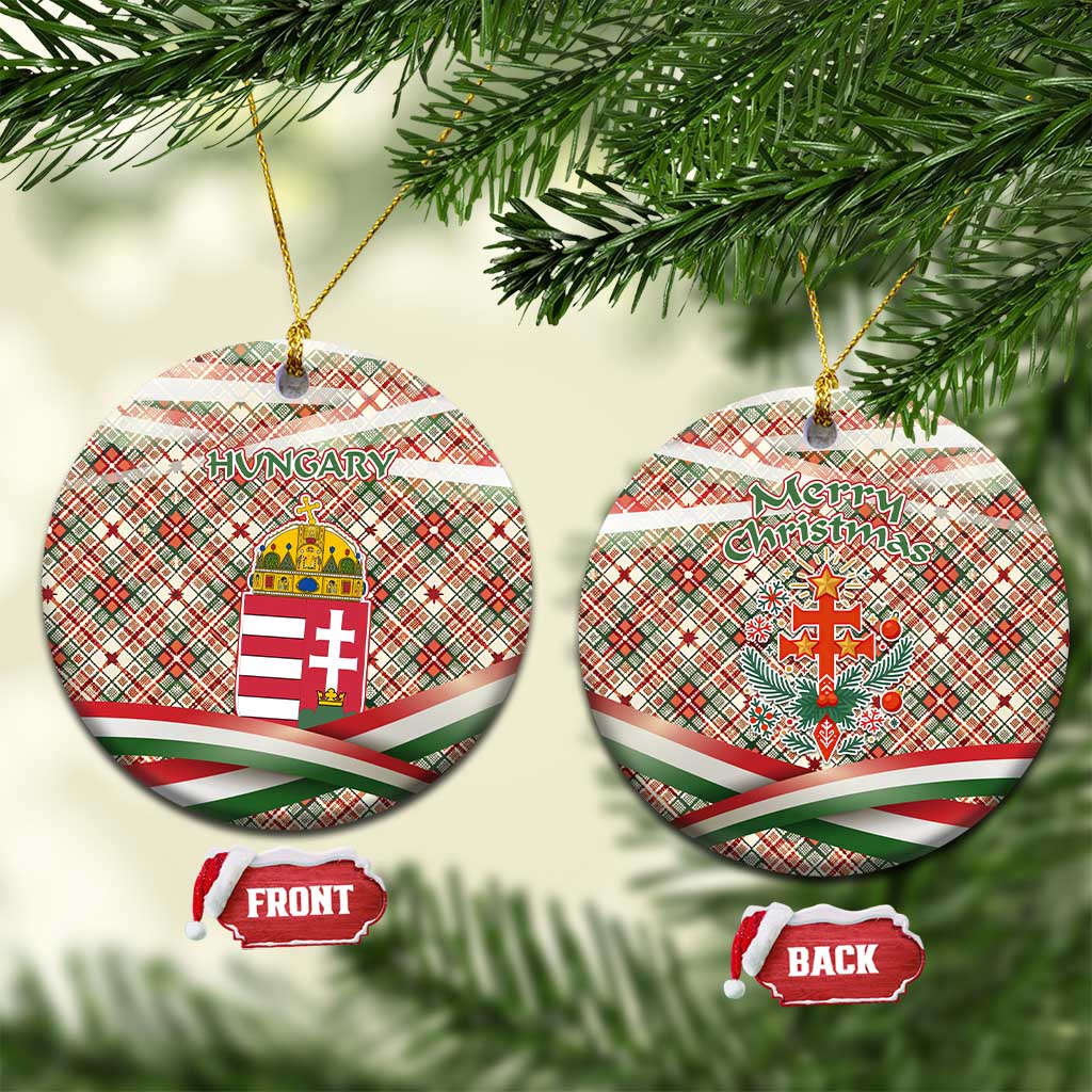 Hungary Christmas Ceramic Ornament with Red Green Plaid Pattern Crown and Double Cross Motif - Wonder Print Shop