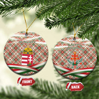 Hungary Christmas Ceramic Ornament with Red Green Plaid Pattern Crown and Double Cross Motif - Wonder Print Shop