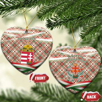 Hungary Christmas Ceramic Ornament with Red Green Plaid Pattern Crown and Double Cross Motif - Wonder Print Shop