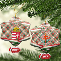 Hungary Christmas Ceramic Ornament with Red Green Plaid Pattern Crown and Double Cross Motif - Wonder Print Shop