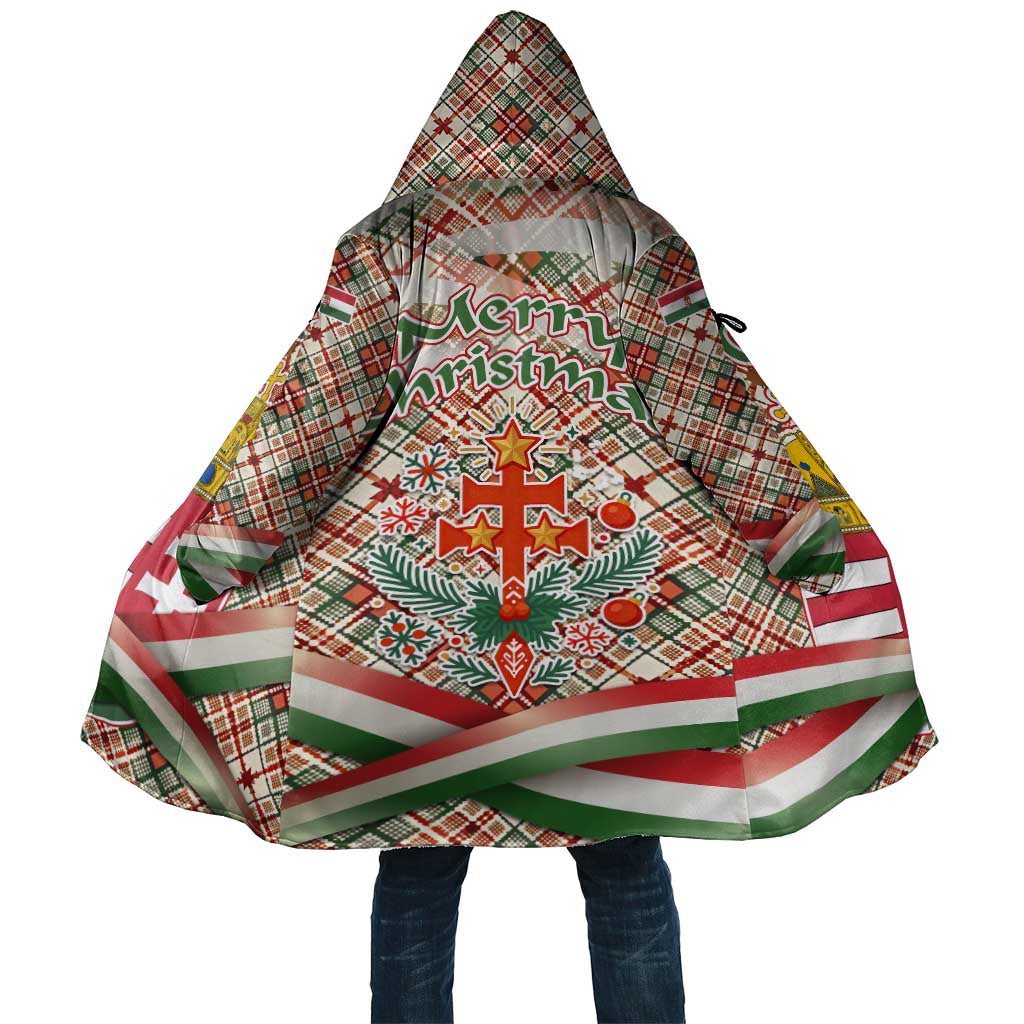 Hungary Christmas Cloak with Red Green Plaid Pattern Crown and Double Cross Motif - Wonder Print Shop