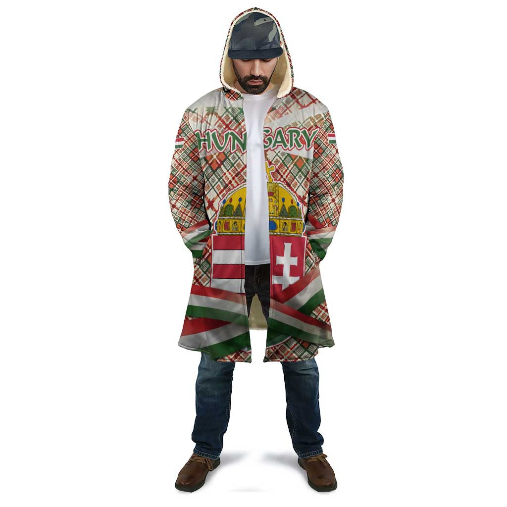 Hungary Christmas Cloak with Red Green Plaid Pattern Crown and Double Cross Motif - Wonder Print Shop