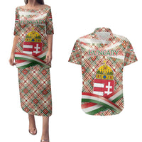 Hungary Christmas Couples Matching Puletasi and Hawaiian Shirt with Red Green Plaid Pattern Crown and Double Cross Motif - Wonder Print Shop