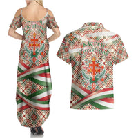 Hungary Christmas Couples Matching Summer Maxi Dress and Hawaiian Shirt with Red Green Plaid Pattern Crown and Double Cross Motif - Wonder Print Shop