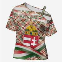 Hungary Christmas Cross Shoulder Shirt with Red Green Plaid Pattern Crown and Double Cross Motif - Wonder Print Shop