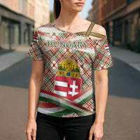 Hungary Christmas Cross Shoulder Shirt with Red Green Plaid Pattern Crown and Double Cross Motif - Wonder Print Shop