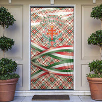 Hungary Christmas Door Cover with Red Green Plaid Pattern Crown and Double Cross Motif - Wonder Print Shop