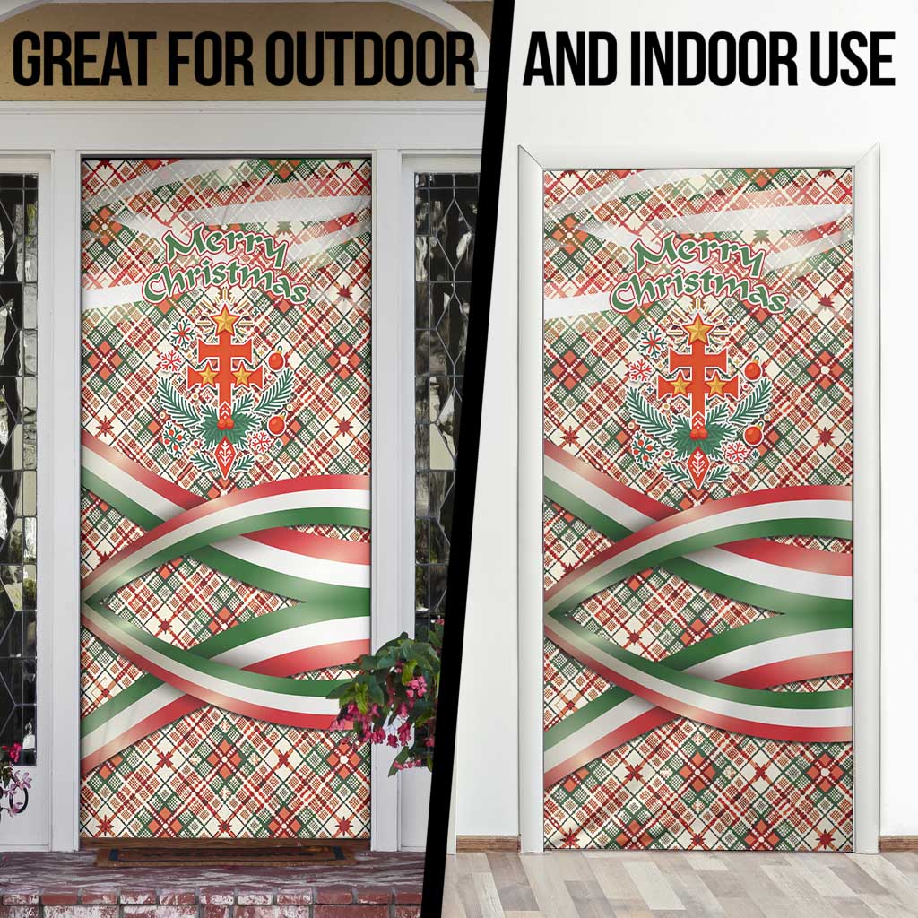 Hungary Christmas Door Cover with Red Green Plaid Pattern Crown and Double Cross Motif - Wonder Print Shop