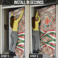 Hungary Christmas Door Cover with Red Green Plaid Pattern Crown and Double Cross Motif - Wonder Print Shop