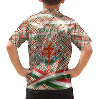 Hungary Christmas Family Matching Long Sleeve Bodycon Dress and Hawaiian Shirt with Red Green Plaid Pattern Crown and Double Cross Motif - Wonder Print Shop