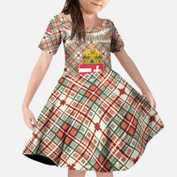 Hungary Christmas Family Matching Long Sleeve Bodycon Dress and Hawaiian Shirt with Red Green Plaid Pattern Crown and Double Cross Motif - Wonder Print Shop