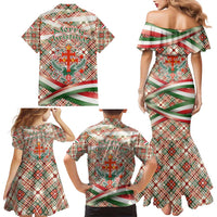 Hungary Christmas Family Matching Mermaid Dress and Hawaiian Shirt with Red Green Plaid Pattern Crown and Double Cross Motif - Wonder Print Shop
