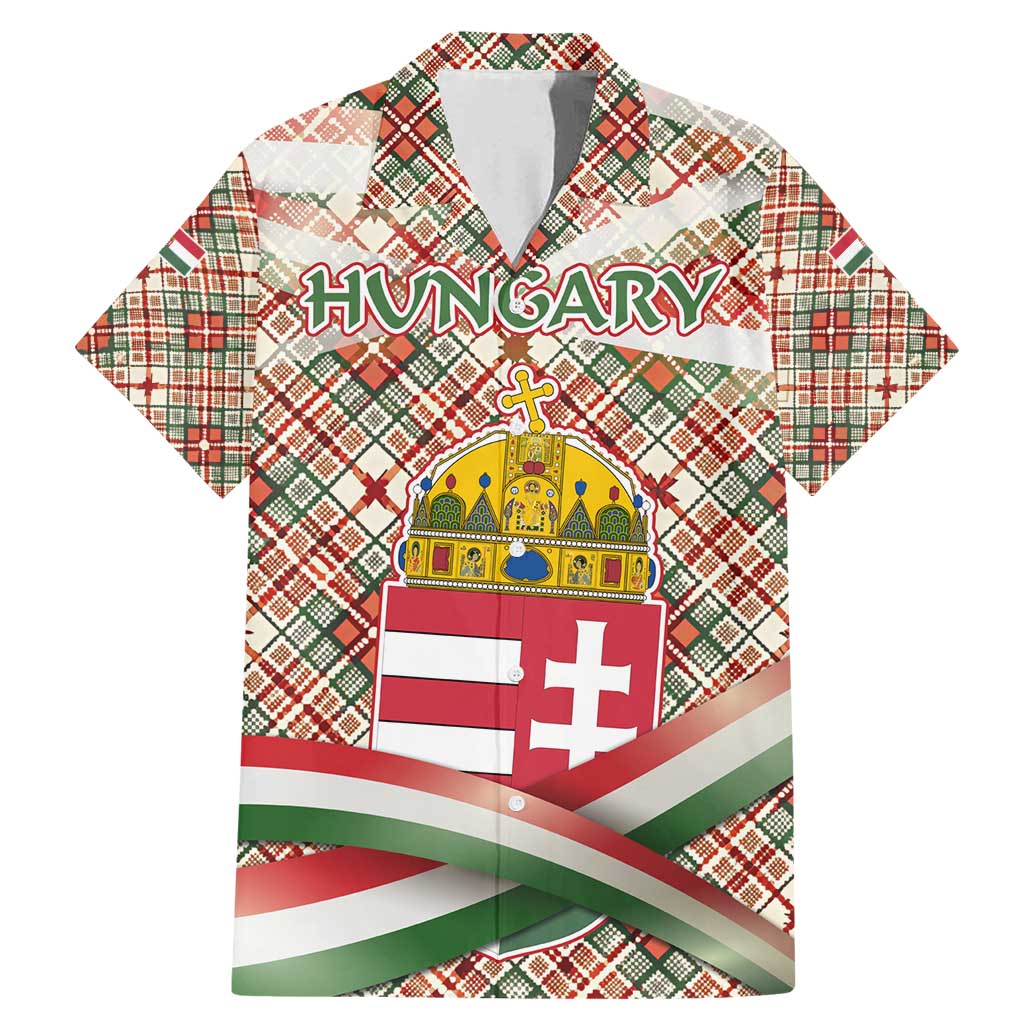 Hungary Christmas Family Matching Mermaid Dress and Hawaiian Shirt with Red Green Plaid Pattern Crown and Double Cross Motif - Wonder Print Shop