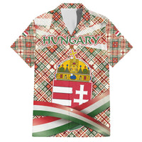 Hungary Christmas Family Matching Off The Shoulder Long Sleeve Dress and Hawaiian Shirt with Red Green Plaid Pattern Crown and Double Cross Motif - Wonder Print Shop