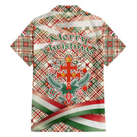 Hungary Christmas Family Matching Off The Shoulder Long Sleeve Dress and Hawaiian Shirt with Red Green Plaid Pattern Crown and Double Cross Motif - Wonder Print Shop