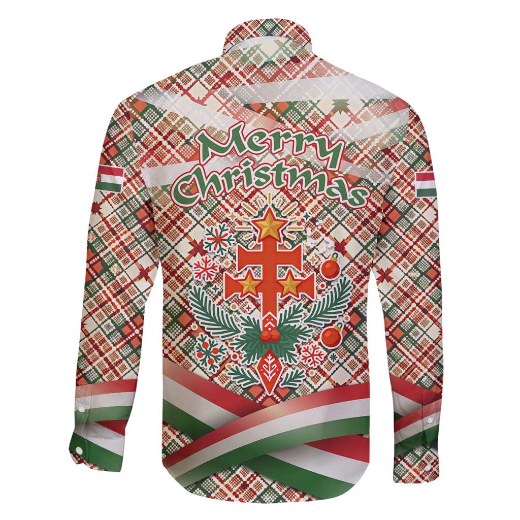 Hungary Christmas Family Matching Off Shoulder Short Dress and Hawaiian Shirt with Red Green Plaid Pattern Crown and Double Cross Motif - Wonder Print Shop