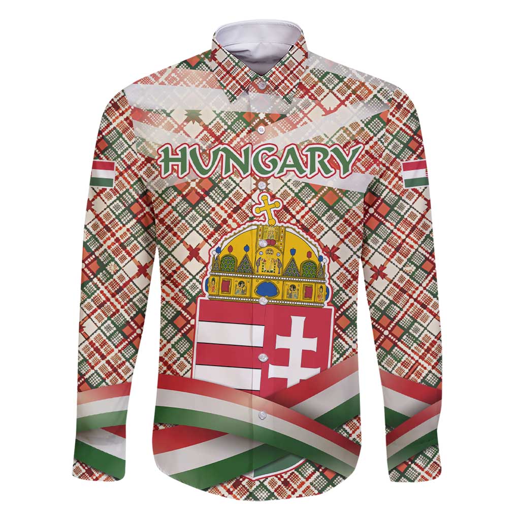 Hungary Christmas Family Matching Short Sleeve Bodycon Dress and Hawaiian Shirt with Red Green Plaid Pattern Crown and Double Cross Motif - Wonder Print Shop