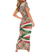 Hungary Christmas Family Matching Short Sleeve Bodycon Dress and Hawaiian Shirt with Red Green Plaid Pattern Crown and Double Cross Motif - Wonder Print Shop