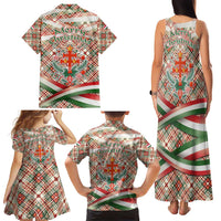 Hungary Christmas Family Matching Tank Maxi Dress and Hawaiian Shirt with Red Green Plaid Pattern Crown and Double Cross Motif - Wonder Print Shop