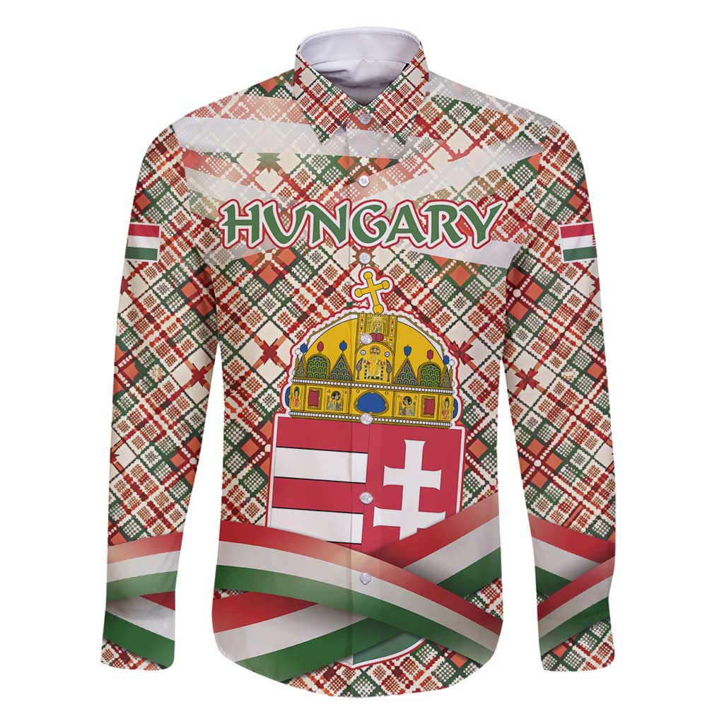 Hungary Christmas Family Matching Tank Maxi Dress and Hawaiian Shirt with Red Green Plaid Pattern Crown and Double Cross Motif - Wonder Print Shop