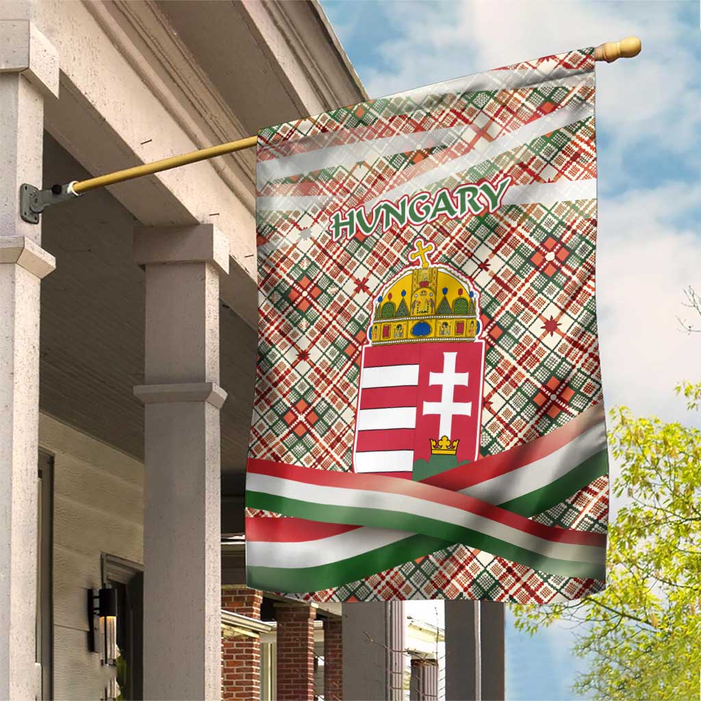 Hungary Christmas Garden Flag with Red Green Plaid Pattern Crown and Double Cross Motif - Wonder Print Shop