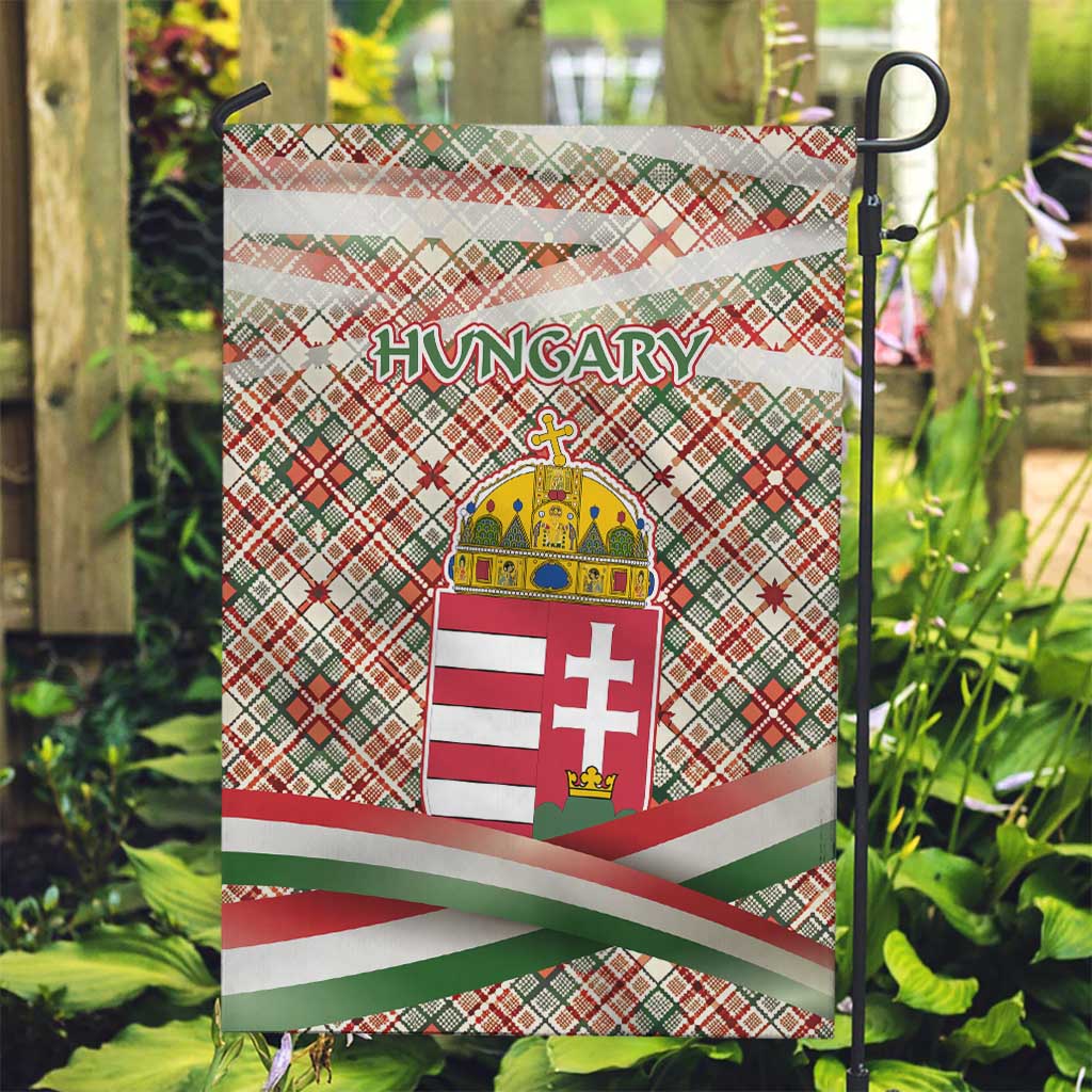 Hungary Christmas Garden Flag with Red Green Plaid Pattern Crown and Double Cross Motif - Wonder Print Shop