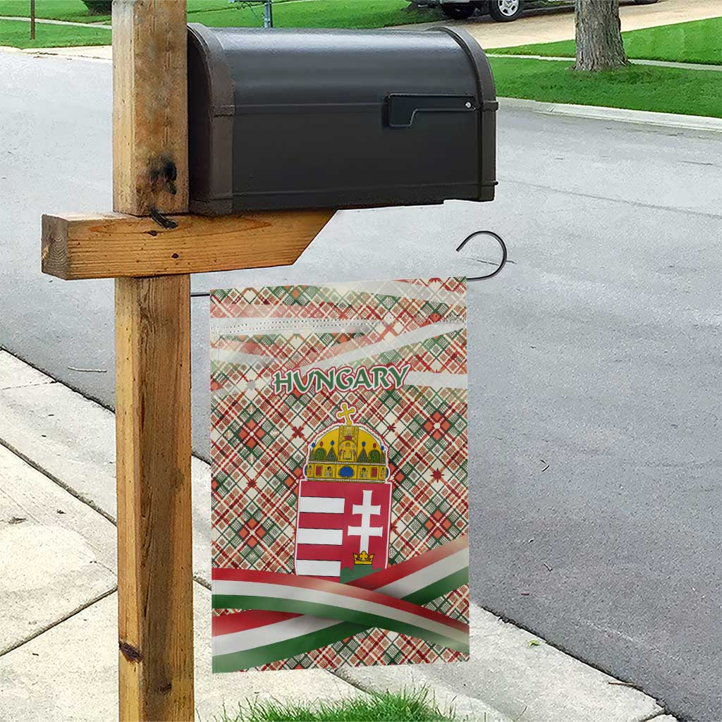 Hungary Christmas Garden Flag with Red Green Plaid Pattern Crown and Double Cross Motif - Wonder Print Shop