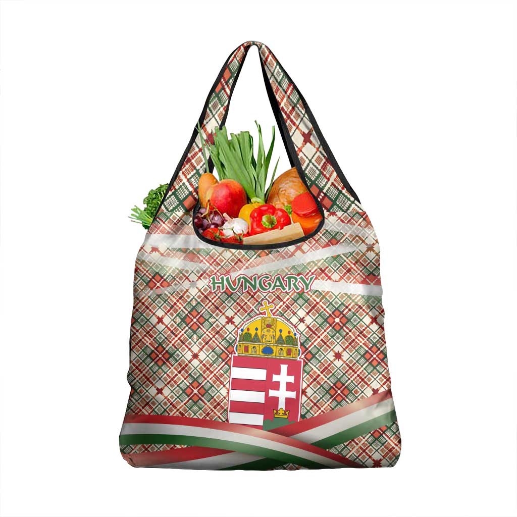 Hungary Christmas Grocery Bag with Red Green Plaid Pattern Crown and Double Cross Motif - Wonder Print Shop