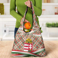 Hungary Christmas Grocery Bag with Red Green Plaid Pattern Crown and Double Cross Motif - Wonder Print Shop