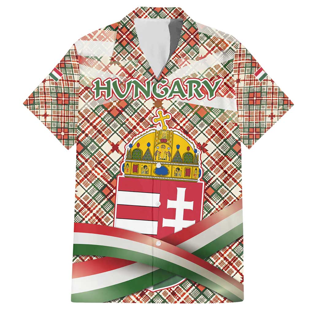 Hungary Christmas Hawaiian Shirt with Red Green Plaid Pattern Crown and Double Cross Motif - Wonder Print Shop