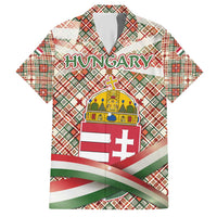 Hungary Christmas Hawaiian Shirt with Red Green Plaid Pattern Crown and Double Cross Motif - Wonder Print Shop