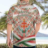 Hungary Christmas Hawaiian Shirt with Red Green Plaid Pattern Crown and Double Cross Motif - Wonder Print Shop
