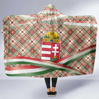 Hungary Christmas Hooded Blanket with Red Green Plaid Pattern Crown and Double Cross Motif - Wonder Print Shop