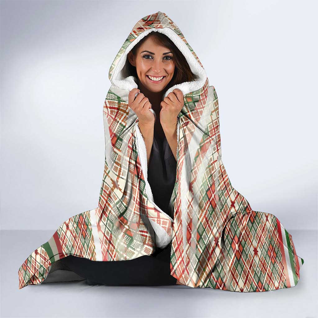 Hungary Christmas Hooded Blanket with Red Green Plaid Pattern Crown and Double Cross Motif - Wonder Print Shop