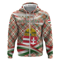 Hungary Christmas Hoodie with Red Green Plaid Pattern Crown and Double Cross Motif - Wonder Print Shop
