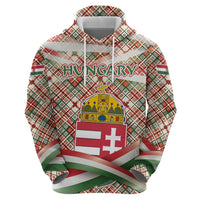Hungary Christmas Hoodie with Red Green Plaid Pattern Crown and Double Cross Motif - Wonder Print Shop