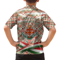 Hungary Christmas Kid Hawaiian Shirt with Red Green Plaid Pattern Crown and Double Cross Motif - Wonder Print Shop