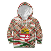 Hungary Christmas Kid Hoodie with Red Green Plaid Pattern Crown and Double Cross Motif - Wonder Print Shop