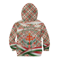 Hungary Christmas Kid Hoodie with Red Green Plaid Pattern Crown and Double Cross Motif - Wonder Print Shop