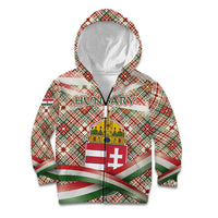 Hungary Christmas Kid Hoodie with Red Green Plaid Pattern Crown and Double Cross Motif - Wonder Print Shop