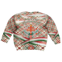 Hungary Christmas Kid Ugly Christmas Sweater with Red Green Plaid Pattern Crown and Double Cross Motif - Wonder Print Shop
