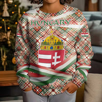 Hungary Christmas Kid Ugly Christmas Sweater with Red Green Plaid Pattern Crown and Double Cross Motif - Wonder Print Shop