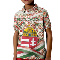 Hungary Christmas Kid Polo Shirt with Red Green Plaid Pattern Crown and Double Cross Motif - Wonder Print Shop