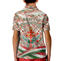 Hungary Christmas Kid Polo Shirt with Red Green Plaid Pattern Crown and Double Cross Motif - Wonder Print Shop