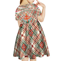 Hungary Christmas Kid Short Sleeve Dress with Red Green Plaid Pattern Crown and Double Cross Motif - Wonder Print Shop